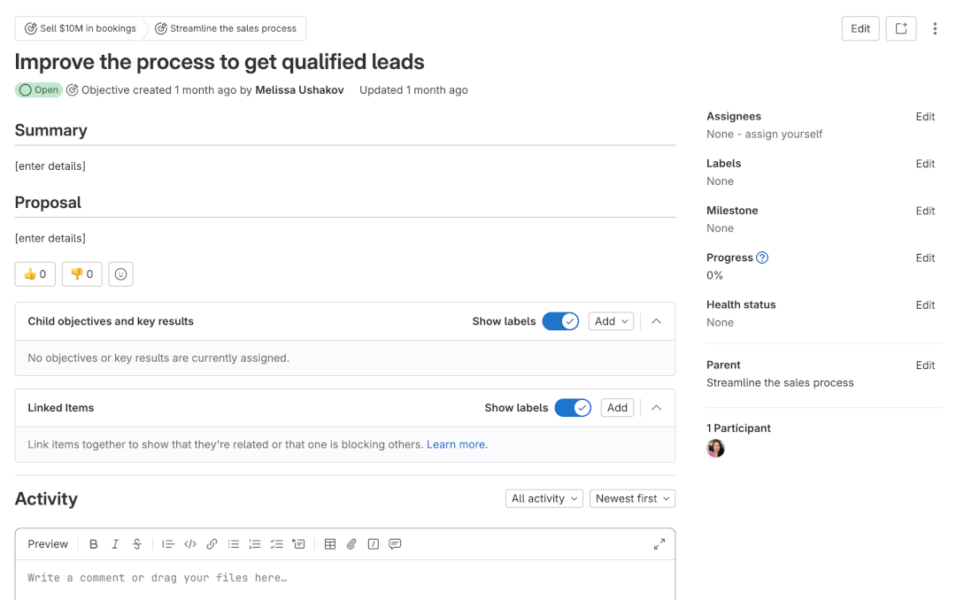 OKR two column view