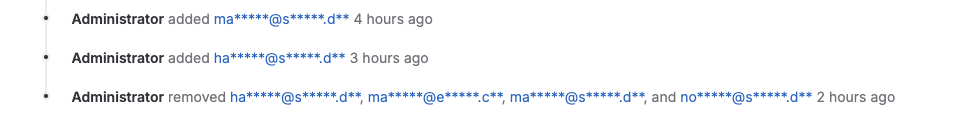 Obfuscated email addresses of external participants in system notes